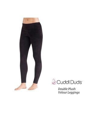 NWT Cuddl Duds Large Double Plush Velour Leggings Black Cozy